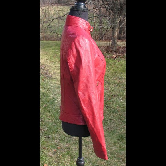 Red Leather Moto Jacket L2401 - Picture 4 of 4